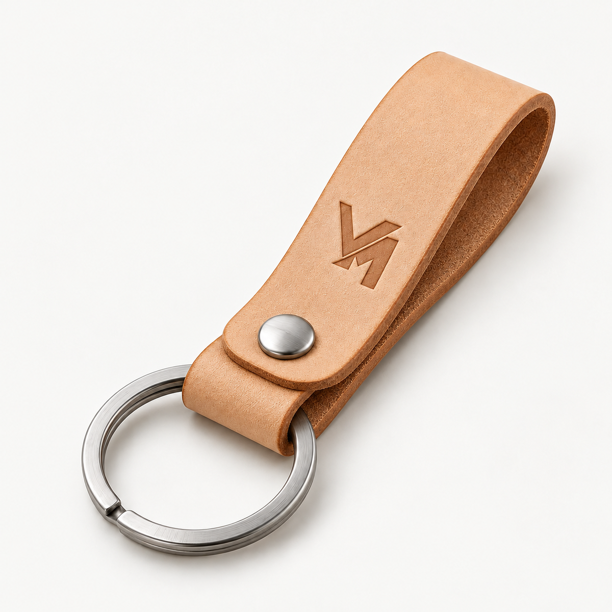 Aro natural leather key loop with overlapping cut ends secured by a silver-tone rivet — design visualization