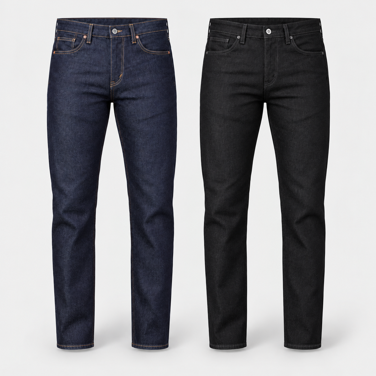 Martins Skinny Selvedge Jeans in Raw Indigo and Black, front views
